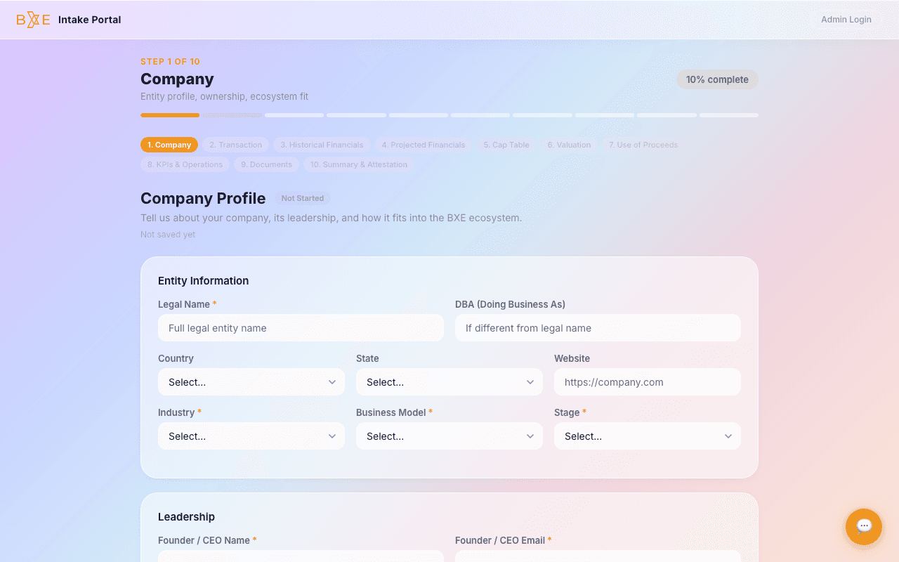 BXE Intake screenshot